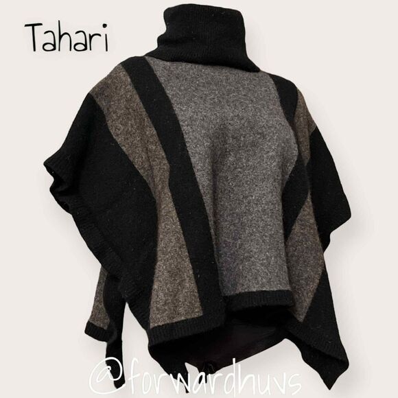 Tahari Wool Blend Poncho Sweater with Cowl Neck Size Small - Picture 1 of 12